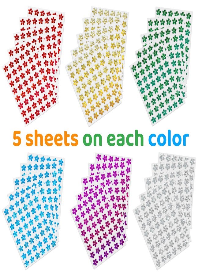 Germiwipe 1,440 Stickers for Kids' Rewards: 6 Colors Holographic Shiny Small Flowers, (0.5") for School, Classroom, Student, and Teacher Supplies, Behavior Reward Charts,DIY - Image 2