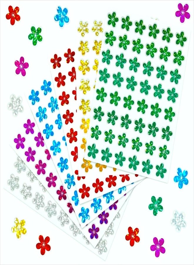 Germiwipe 1,440 Stickers for Kids' Rewards: 6 Colors Holographic Shiny Small Flowers, (0.5") for School, Classroom, Student, and Teacher Supplies, Behavior Reward Charts,DIY - Image 1
