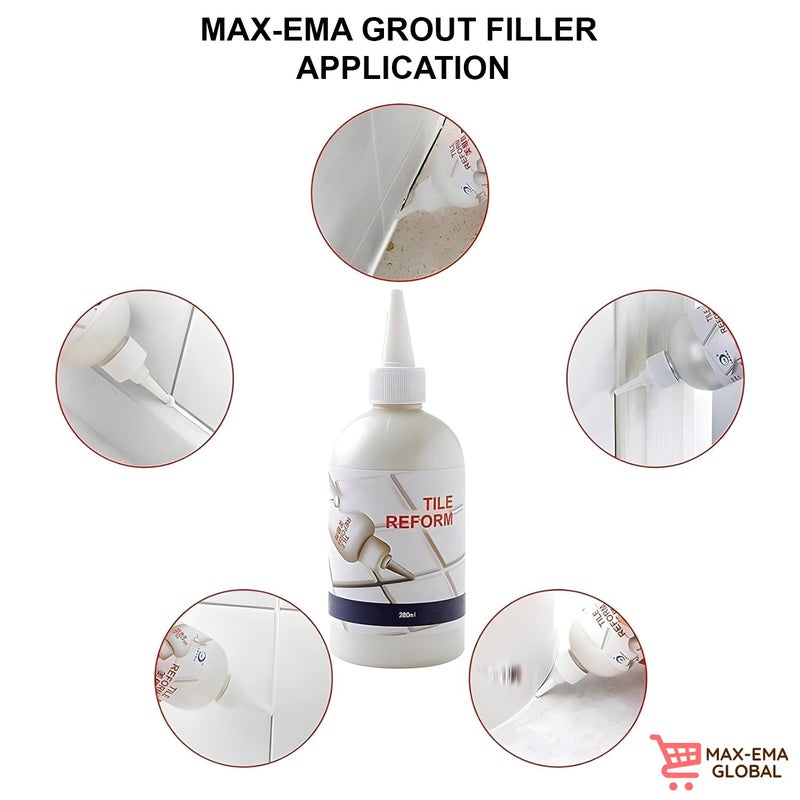 ماكس-إيما جلوبال Max-EMA Global عبوة واحدة من معجون سد الفواصل بين البلاط 280 مل، لون أبيض - مادة عازلة للماء ومقاومة للتسرب، مثالية للإصلاحات المنزلية الذاتية (DIY) وسد الفراغات في بلاط الجدران والأرضيات، وكذلك عزل أحواض الحمامات والمطابخ. - Image 5