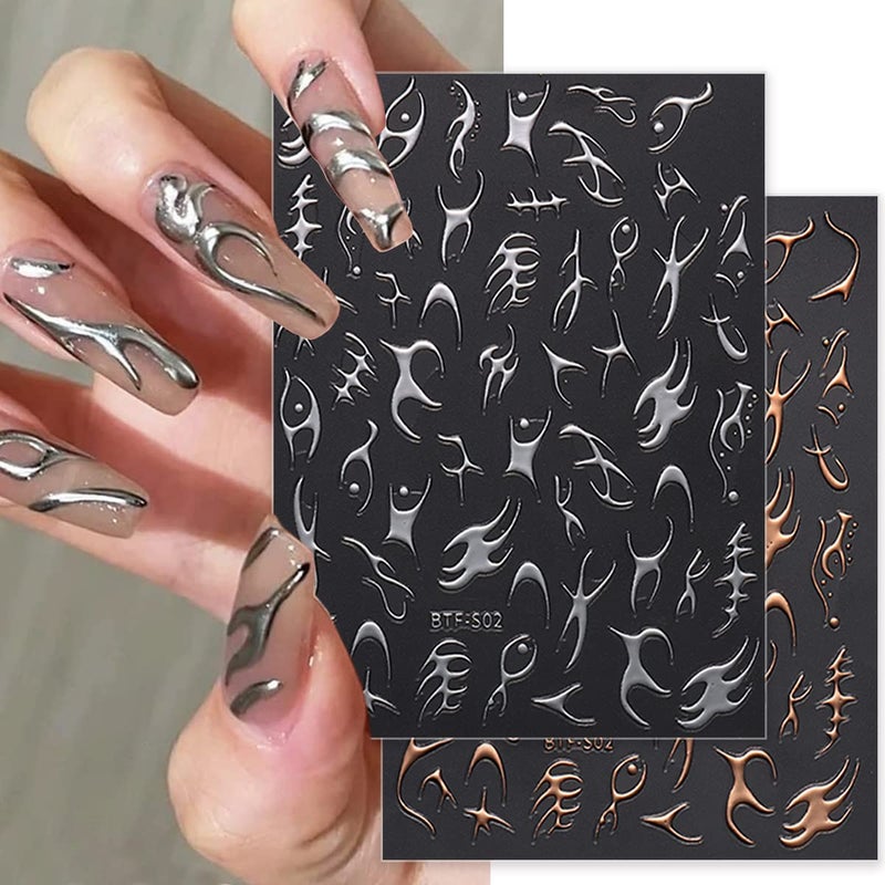 KRTBKR 6 Sheets Sun Star Nail Art Stickers Moon Nail Stickers Fish Bone Nail Decals Gold Rose Sliver Fish Bone Moon Star Design Nail Art Supplies for Women Girls Acrylic Nails Decorations Salon Accessories - Image 4