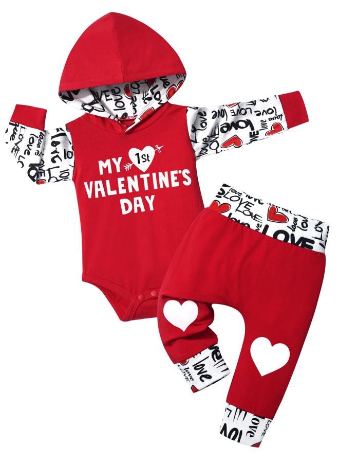 Fommy Baby Boy Valentines Day Outfit 9-12 Months My First Valentines Day Baby Boy Outfit Red hoodie Love Pants Baby Valentines Day Gift - Image 1