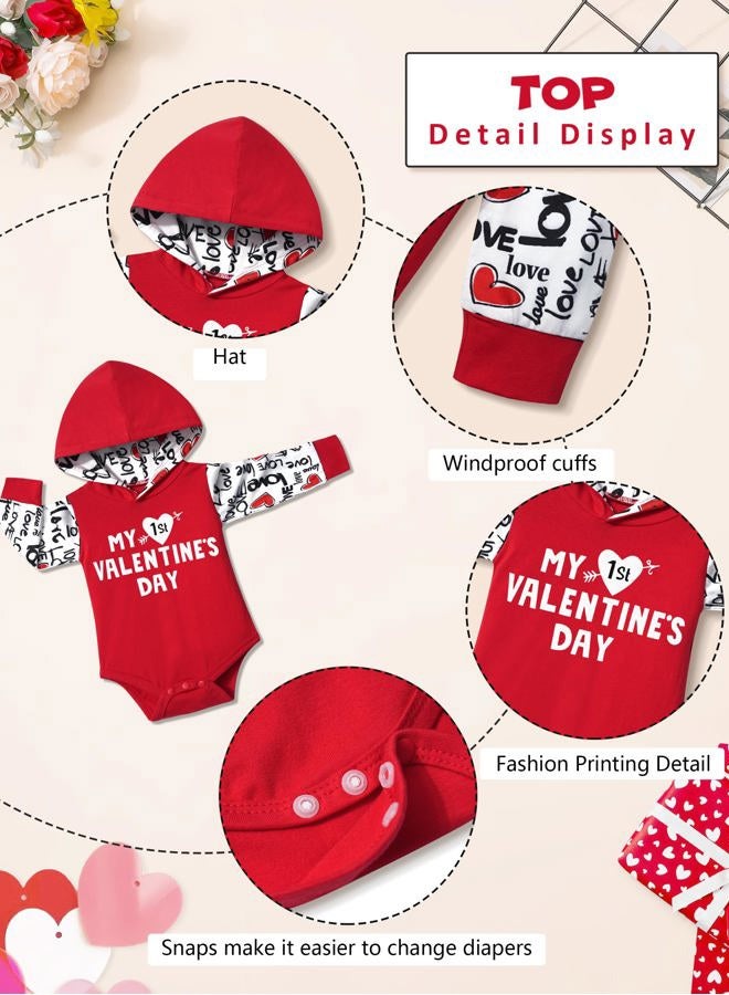Fommy Baby Boy Valentines Day Outfit 9-12 Months My First Valentines Day Baby Boy Outfit Red hoodie Love Pants Baby Valentines Day Gift - Image 4
