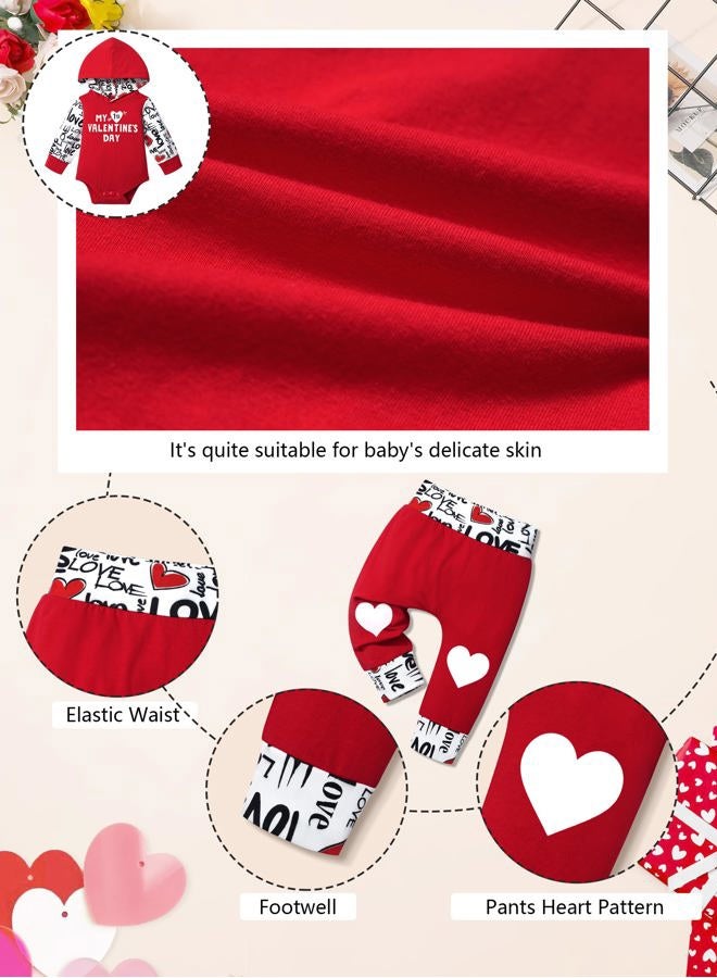 Fommy Baby Boy Valentines Day Outfit 9-12 Months My First Valentines Day Baby Boy Outfit Red hoodie Love Pants Baby Valentines Day Gift - Image 5