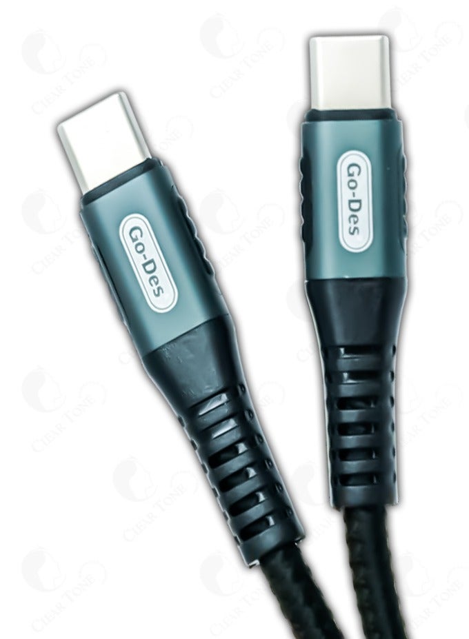 GO-DES 100W Ultra-Fast Type C to Type C Data Cable - 1000mm Length | Smart Chip | Nylon Braided Weave | 30,000-Fold Endurance Capacity | High-Quality Tinned Copper Wire for Efficient Charging & Long-Lasting Use - Image 1
