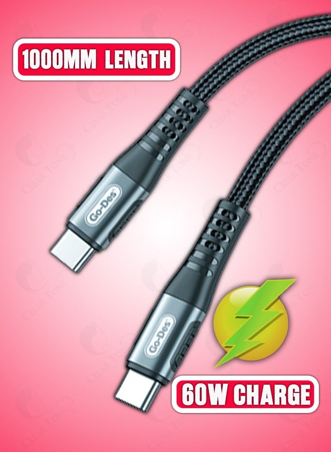 GO-DES 100W Ultra-Fast Type C to Type C Data Cable - 1000mm Length | Smart Chip | Nylon Braided Weave | 30,000-Fold Endurance Capacity | High-Quality Tinned Copper Wire for Efficient Charging & Long-Lasting Use - Image 4