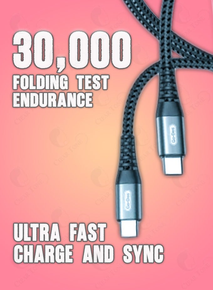 GO-DES 100W Ultra-Fast Type C to Type C Data Cable - 1000mm Length | Smart Chip | Nylon Braided Weave | 30,000-Fold Endurance Capacity | High-Quality Tinned Copper Wire for Efficient Charging & Long-Lasting Use - Image 5