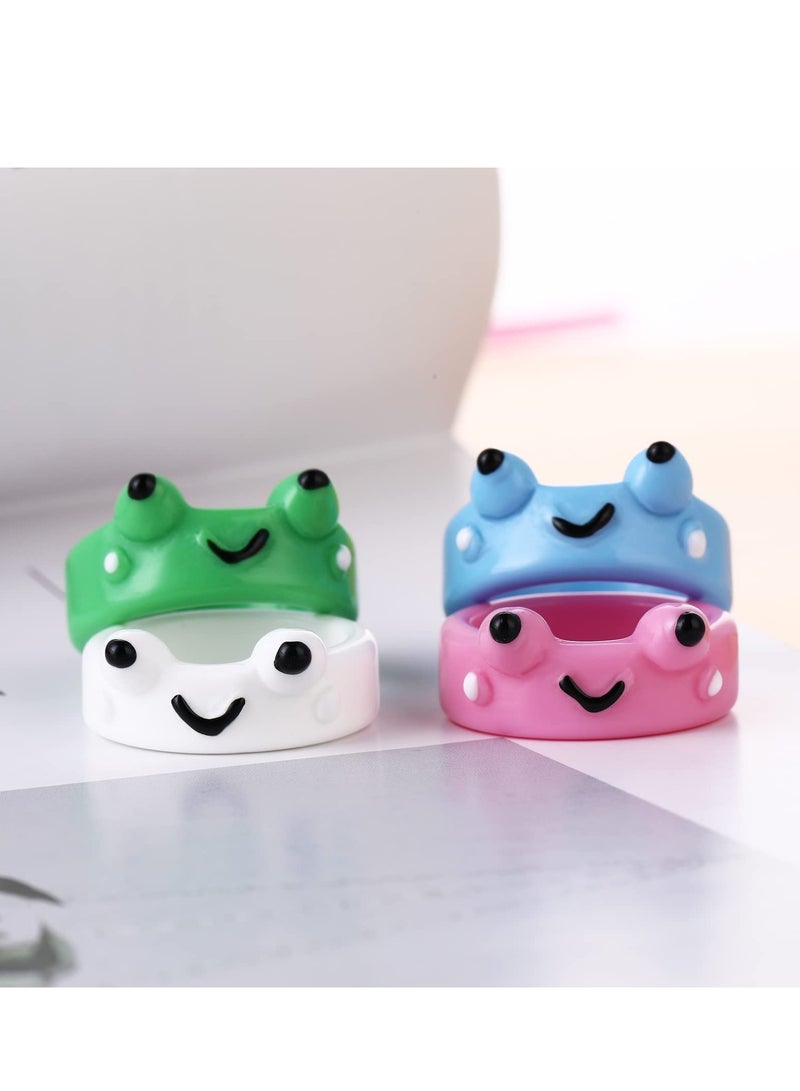 Excefore Women Frog Rings, Acrylic Cartoon Frog Rings, Cute Resin Rings Set for Teen Girls, Stackable Finger Chunky Rings, Friendship Birthday Funny Jewelry Gifts 4Pcs - Image 2
