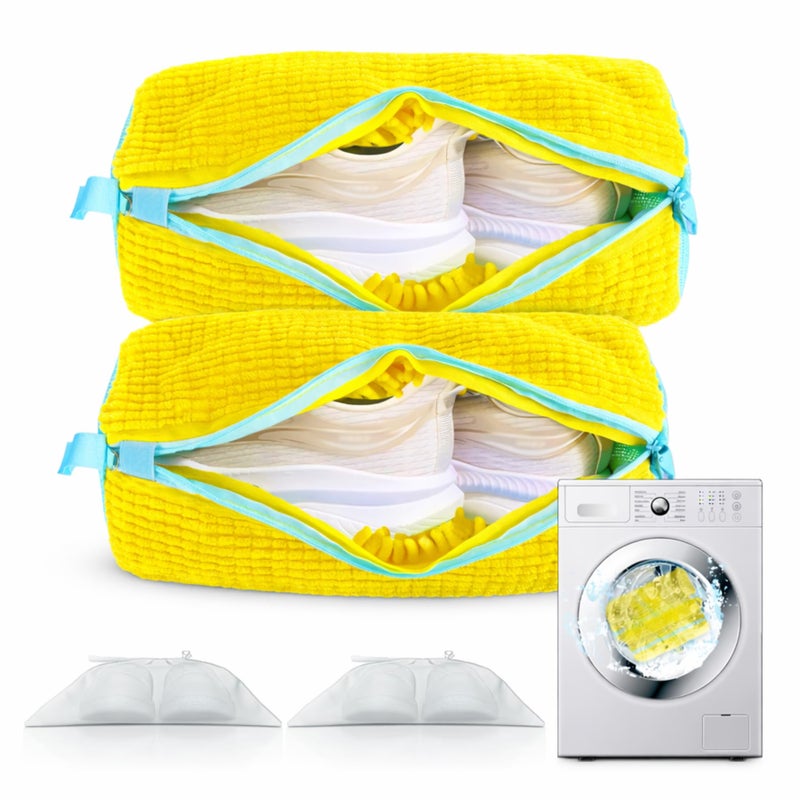 CNEYSID Shoe Washing Machine Bag 2 Pack Reusable Fits All Shoe Types 360 Deep Cleaning with SelfLocking Zipper Wash Two Pairs at Once Protects Shoes and Washing MachinesYellow