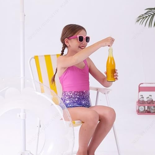 Funnycokid Girls One Piece Swimsuits Size 9 10 Bathing Suit Cover up Swim Suits Glitter Print 9-10 Years Blue Purple - Image 5