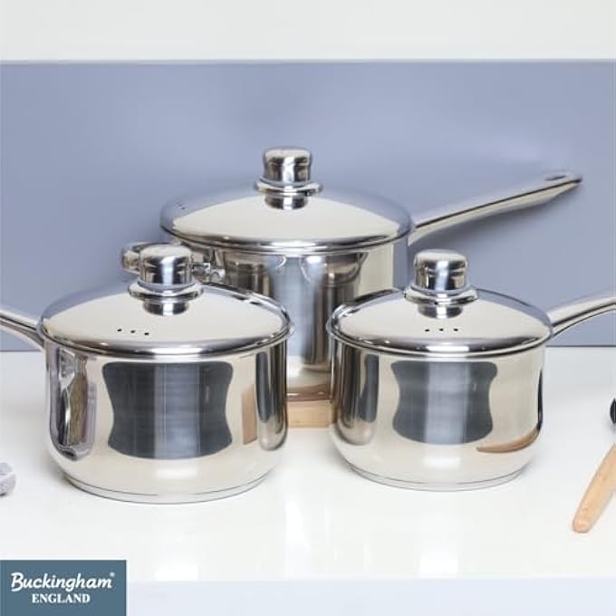 Buckingham Professional Induction Stainless Steel Set Of 3 Deep Saucepans With Lid Cooking Pot 16 Cm  20 L 18 Cm  28 L  20 Cm  38 L  Premium Quality - Image 5