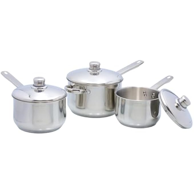 Buckingham Professional Induction Stainless Steel Set Of 3 Deep Saucepans With Lid Cooking Pot 16 Cm  20 L 18 Cm  28 L  20 Cm  38 L  Premium Quality - Image 1