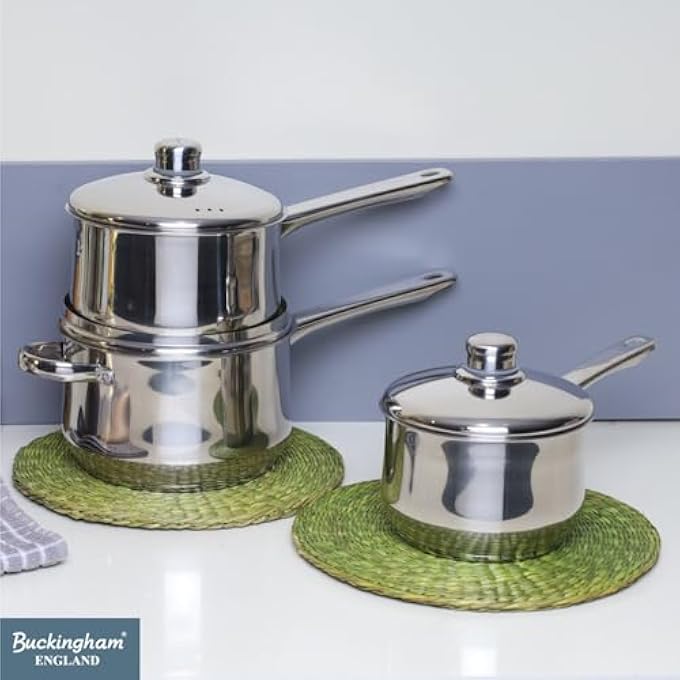 Buckingham Professional Induction Stainless Steel Set Of 3 Deep Saucepans With Lid Cooking Pot 16 Cm  20 L 18 Cm  28 L  20 Cm  38 L  Premium Quality - Image 4