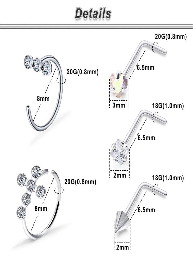 Ocptiy 18G Nose Rings Studs Hoop Piercing Jewelry for Women Stainless Surgical Steel Hypoallergenic L Shaped Cute Nose Rings Bend Curved Cubic Zirconia Nose Nostril Ring Stud Piercing Jewelry Men 2MM - Image 2