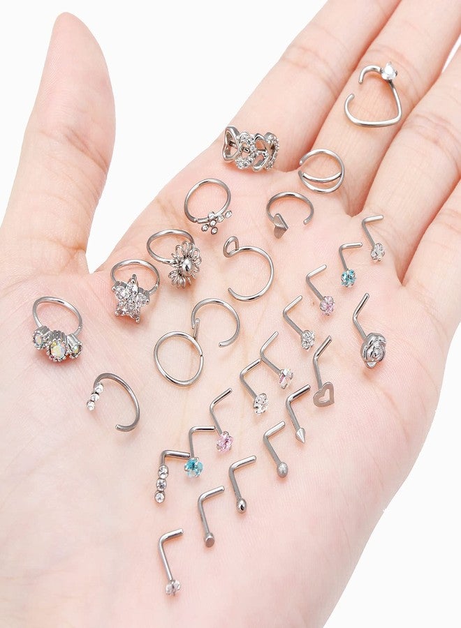 Ocptiy 18G Nose Rings Studs Hoop Piercing Jewelry for Women Stainless Surgical Steel Hypoallergenic L Shaped Cute Nose Rings Bend Curved Cubic Zirconia Nose Nostril Ring Stud Piercing Jewelry Men 2MM - Image 5