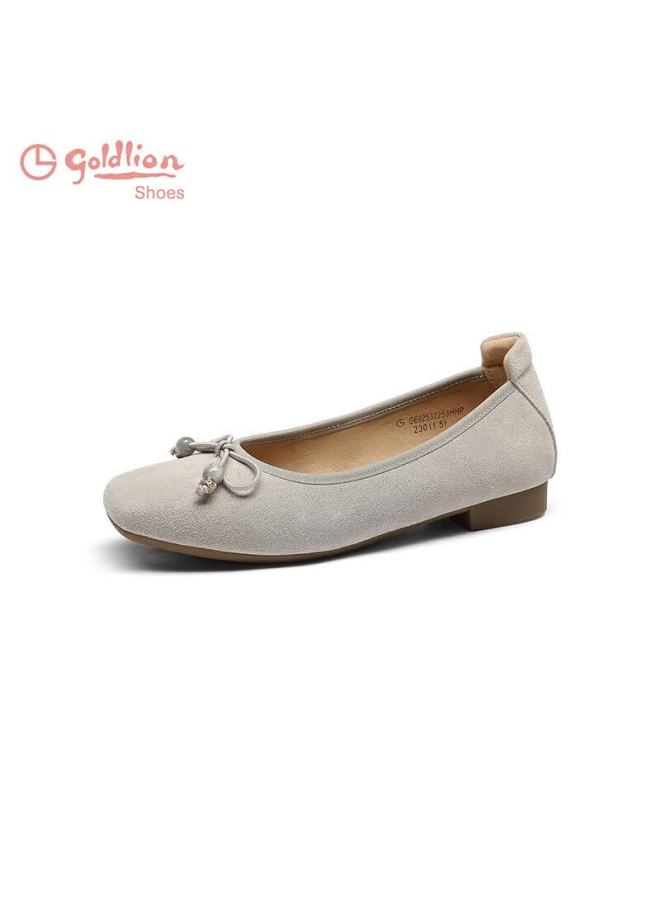 Goldlion Women's Ballet Style Bow Slip-on Flat Soft Sole Sweet Single Shoes G692530253 Gray Size 38 - Image 2