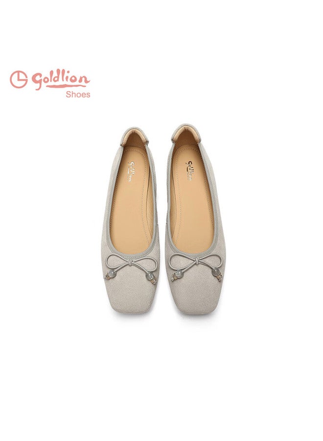 Goldlion Women's Ballet Style Bow Slip-on Flat Soft Sole Sweet Single Shoes G692530253 Gray Size 38 - Image 5