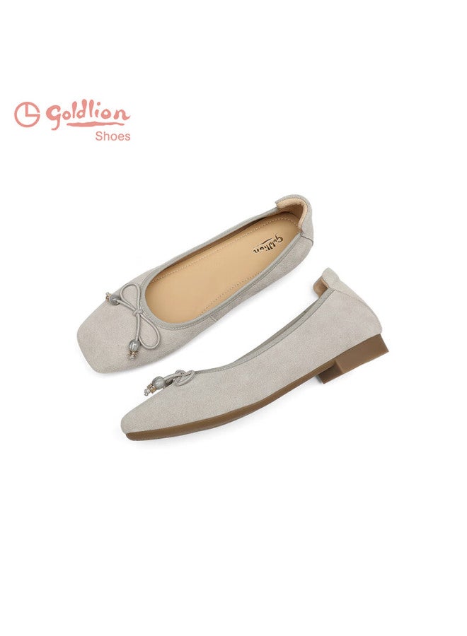 Goldlion Women's Ballet Style Bow Slip-on Flat Soft Sole Sweet Single Shoes G692530253 Gray Size 38 - Image 3
