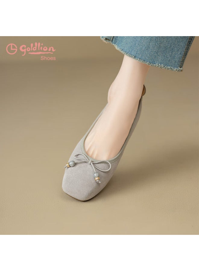 Goldlion Women's Ballet Style Bow Slip-on Flat Soft Sole Sweet Single Shoes G692530253 Gray Size 38 - Image 1