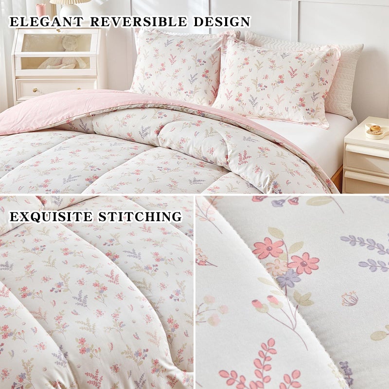 Joyreap 3pcs Cotton Comforter Set for Girls, Pink Floral Design, Queen Size Soft n Cozy Bedding Comforter Set for All Season- 88x88 inches - Image 4