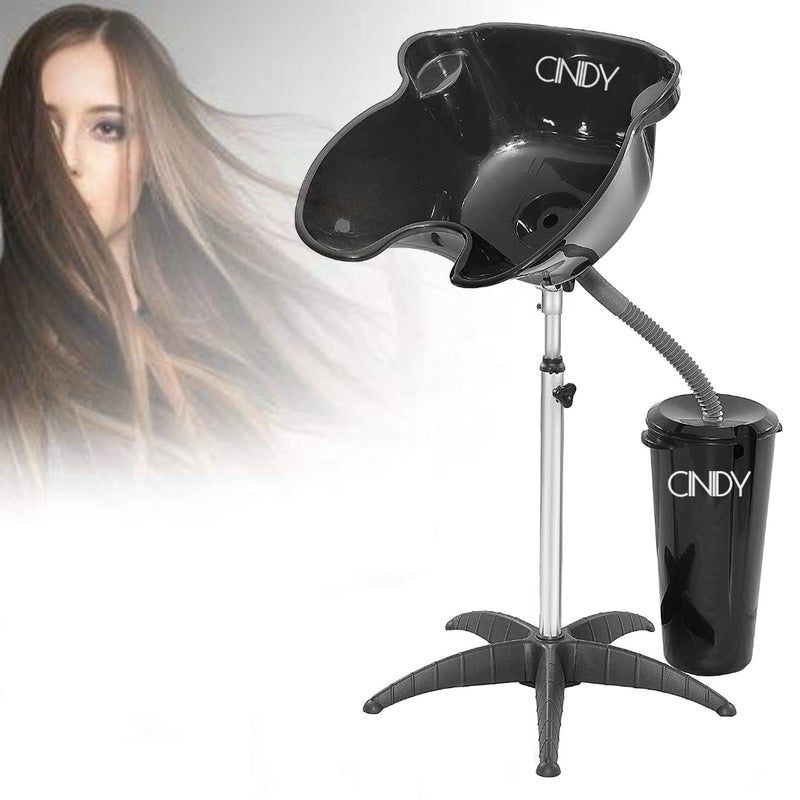 CINIDY CINIDY Portable Mobile Shampoo Bowl HeightAdjustable Hair Washing Sink Shampoo Basin with Drain Pipe and Bucket Suitable for Beauty SalonBarber Shop Black  - Image 1