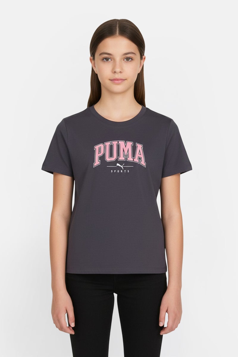 PUMA Kids Girl Sportswear Fit Short Sleeve Training T-Shirt, Grey - Image 1