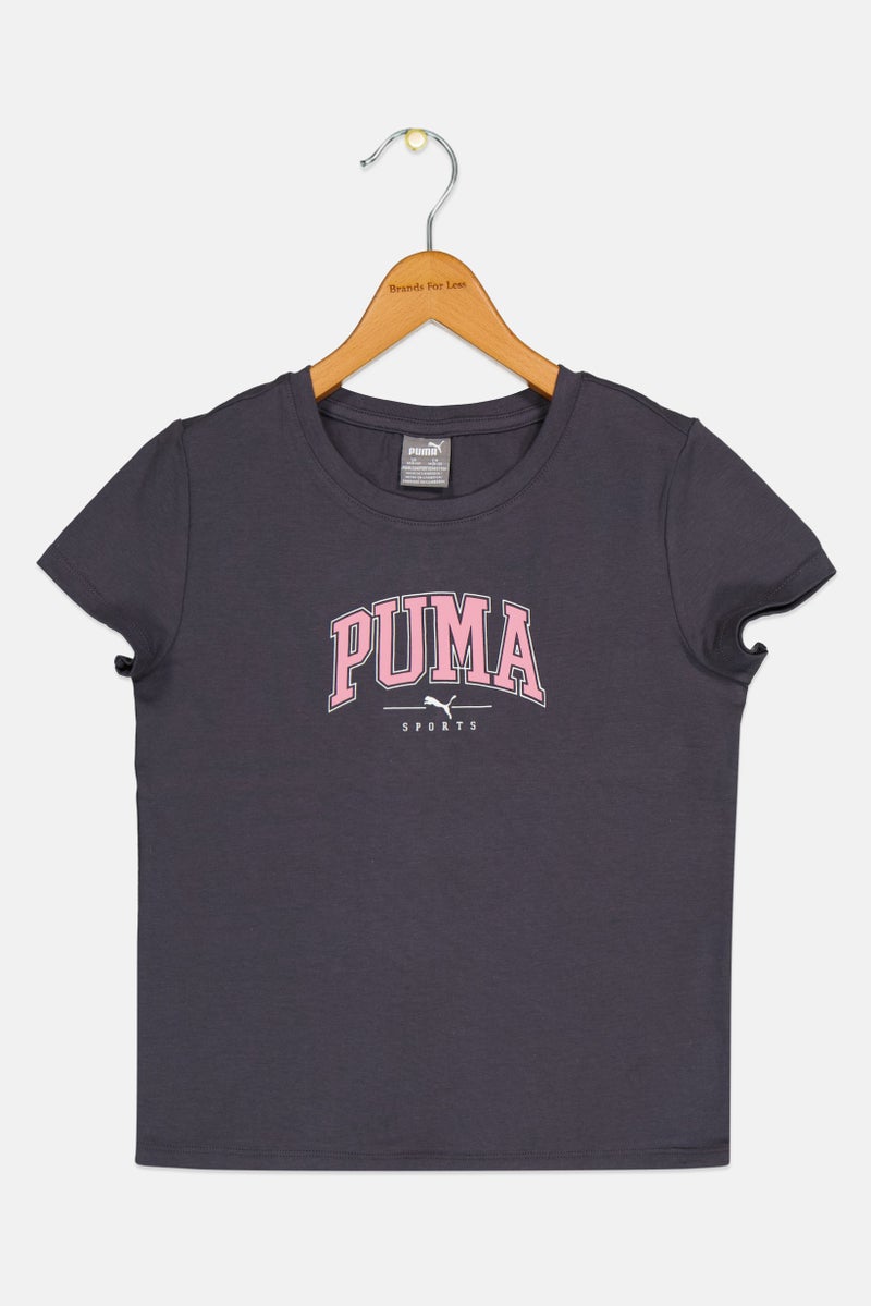 PUMA Kids Girl Sportswear Fit Short Sleeve Training T-Shirt, Grey - Image 2