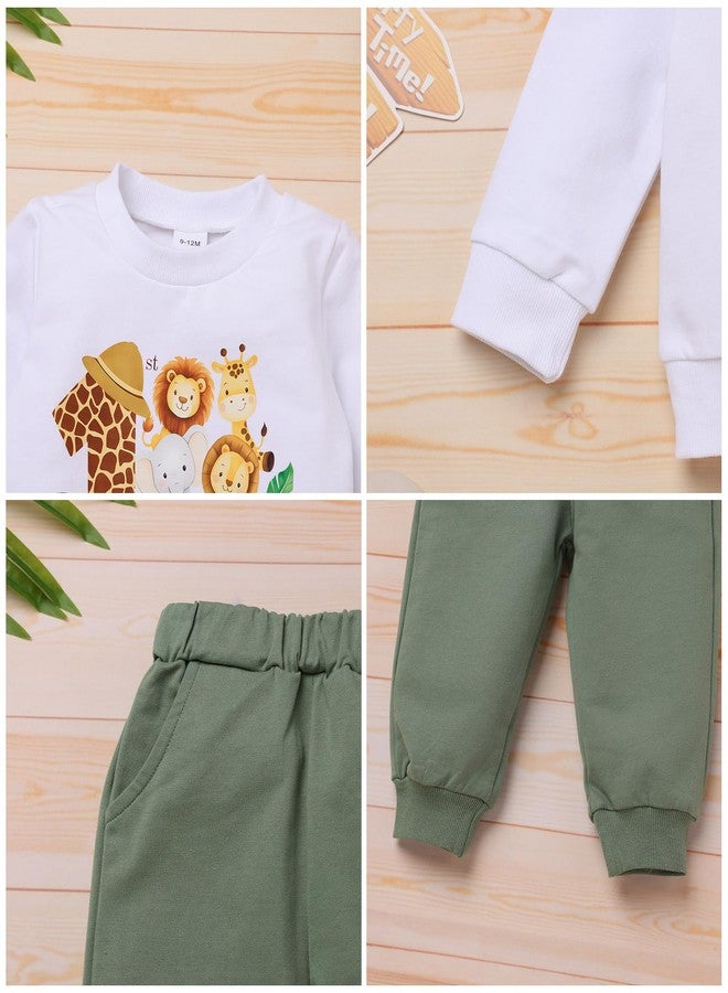 IKADEX Toddler Baby 1st 2nd Birthday Outfit Boy Girl Animal Wild One Print Long Sleeve Top Sweatshirt and Pant Set 2Pcs White 12-18M - Image 5