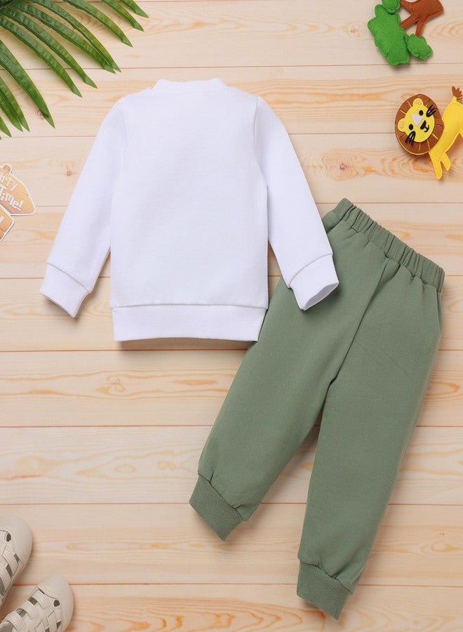 IKADEX Toddler Baby 1st 2nd Birthday Outfit Boy Girl Animal Wild One Print Long Sleeve Top Sweatshirt and Pant Set 2Pcs White 12-18M - Image 3