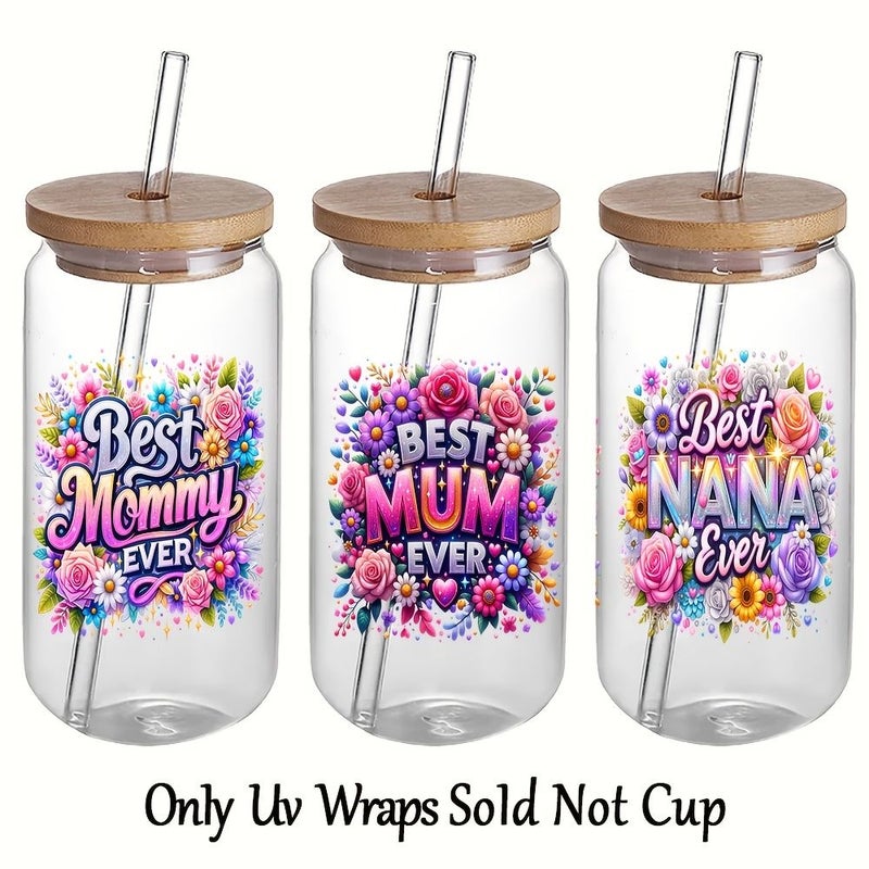 12pcs Family UV DTF Transfers Mom Floral for Glass Cups Tumblers Phone Cases DIY Gift - Image 4