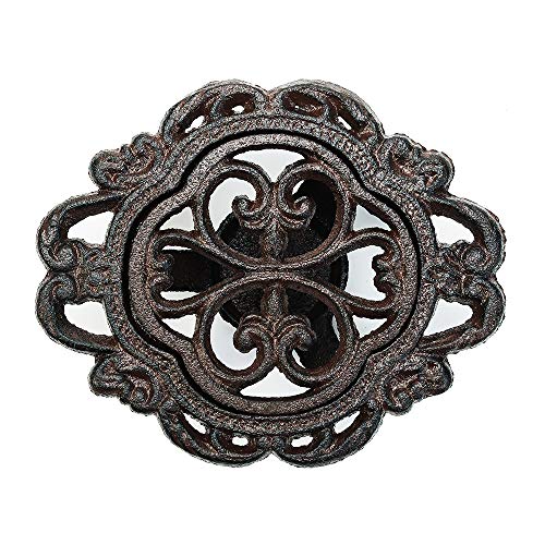 Sungmor Cast Iron Teapot Warmer Dish Cups Heater Pot Trivet - Rustic & Graceful Pattern Design with Tealight Holder - Heavy Duty & Decorative Candle Holder Stands for Heat Food Coffee Milk or Tea - Image 1