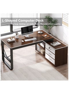 HXDream L-Shaped Desk,Office Desk,Computer Desk With Drawers,Three-Layer Locker On The Right With Drawers,Suitable For PC, Bedroom, Home, Office  - Image 2