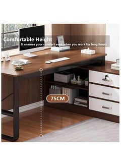 HXDream L-Shaped Desk,Office Desk,Computer Desk With Drawers,Three-Layer Locker On The Right With Drawers,Suitable For PC, Bedroom, Home, Office  - Image 3