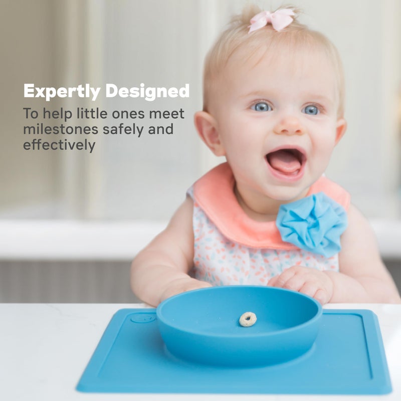 ezpz Mini Bowl for 12 Months+ (Blue) - 100% Silicone Suction Bowl with Built-in Placemat for Toddlers - Comes with a Reusable Travel Bag - Image 3