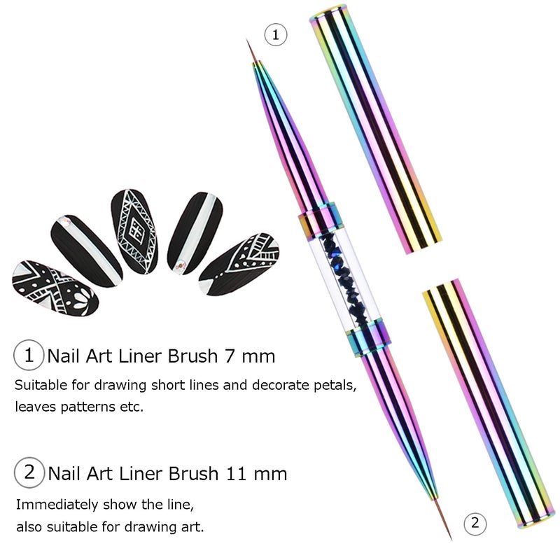 Ycyan 2Pcs Dual-ended UV Builder Gel Nail Brush Set Rhinestone Handle Nail Art Liner Brush Polygel Hard Gel Nail Brushes - Image 4