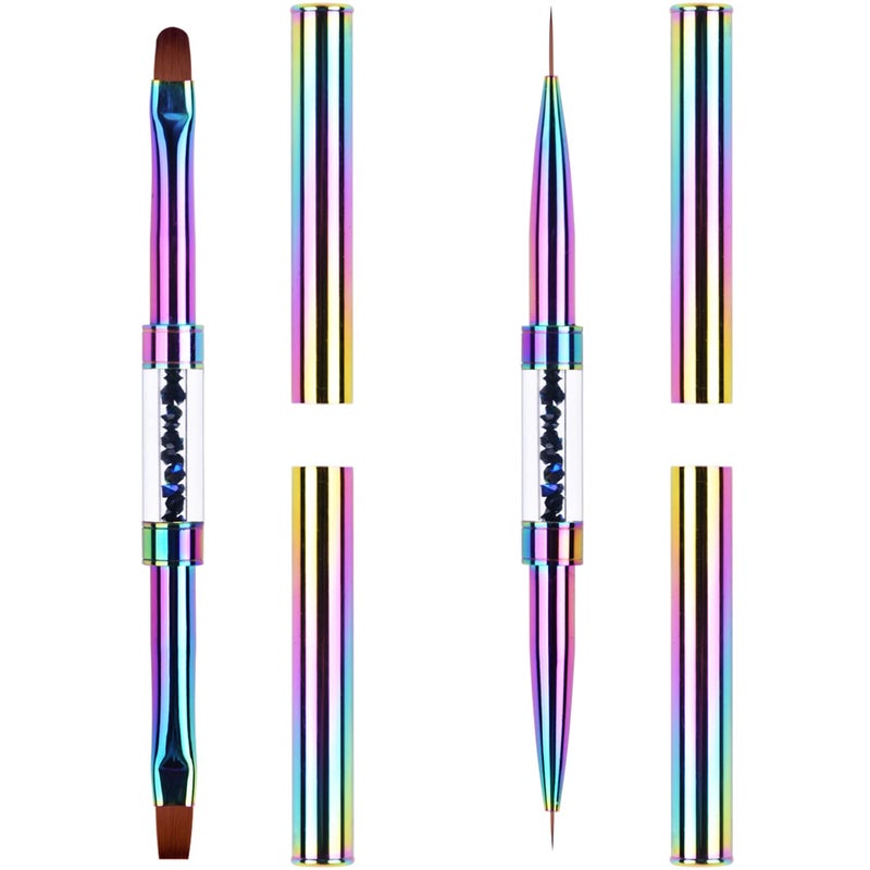 Ycyan 2Pcs Dual-ended UV Builder Gel Nail Brush Set Rhinestone Handle Nail Art Liner Brush Polygel Hard Gel Nail Brushes - Image 1