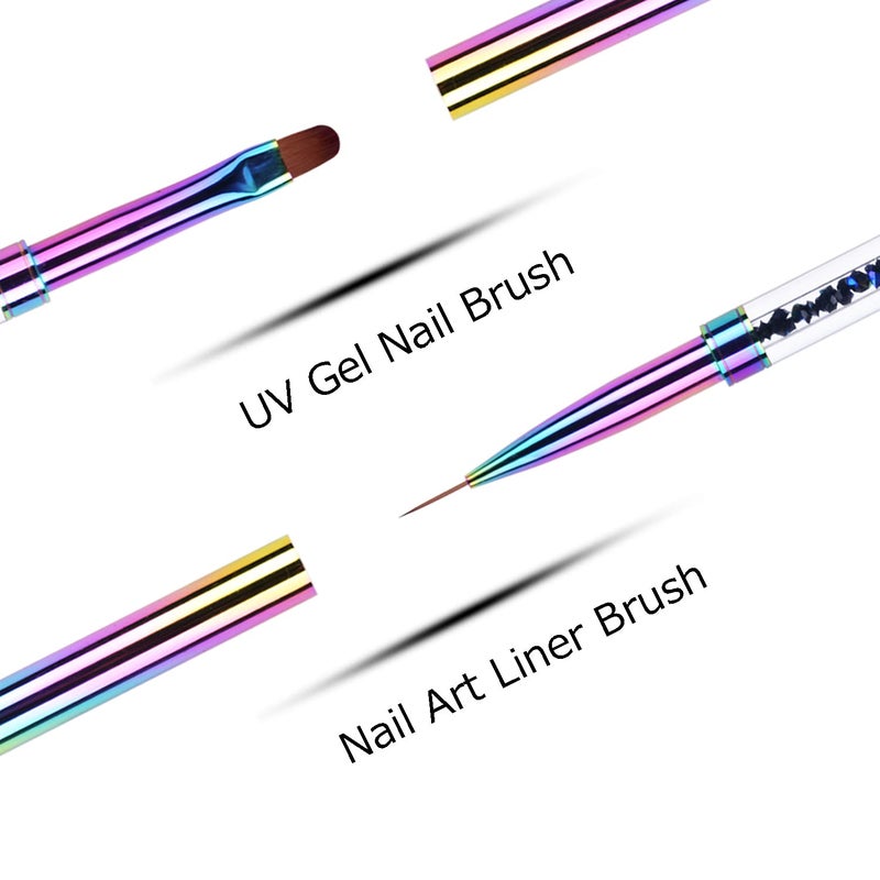 Ycyan 2Pcs Dual-ended UV Builder Gel Nail Brush Set Rhinestone Handle Nail Art Liner Brush Polygel Hard Gel Nail Brushes - Image 5