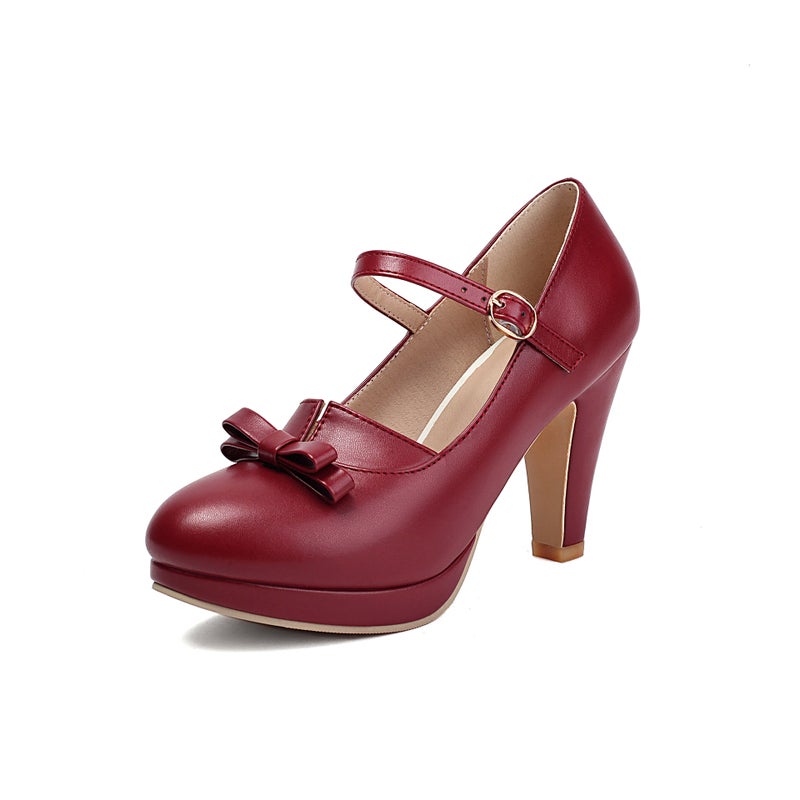 Supply Spring 2025 High Heeled Thick Bottom Bow 40-48 Plus Size Shallow Mouth One-Word Buckle Shallow Mouth Single Shoes - Image 1