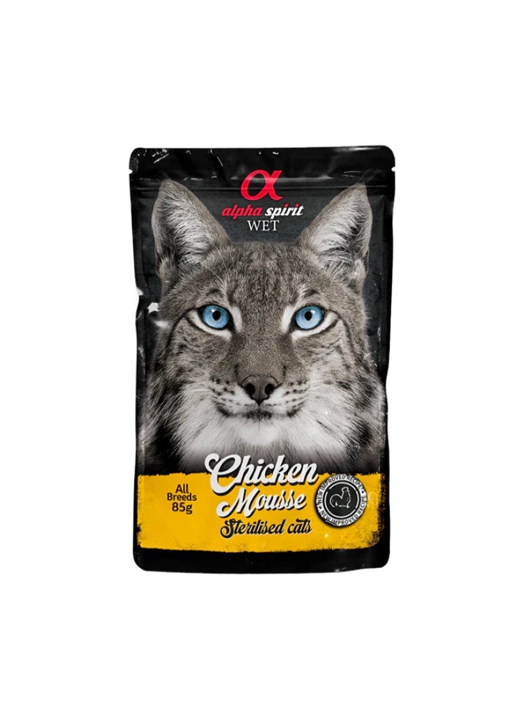 Alpha Spirit Chicken Mousse for Sterilized Cats, 24 x 85 g Pouches - Image 2