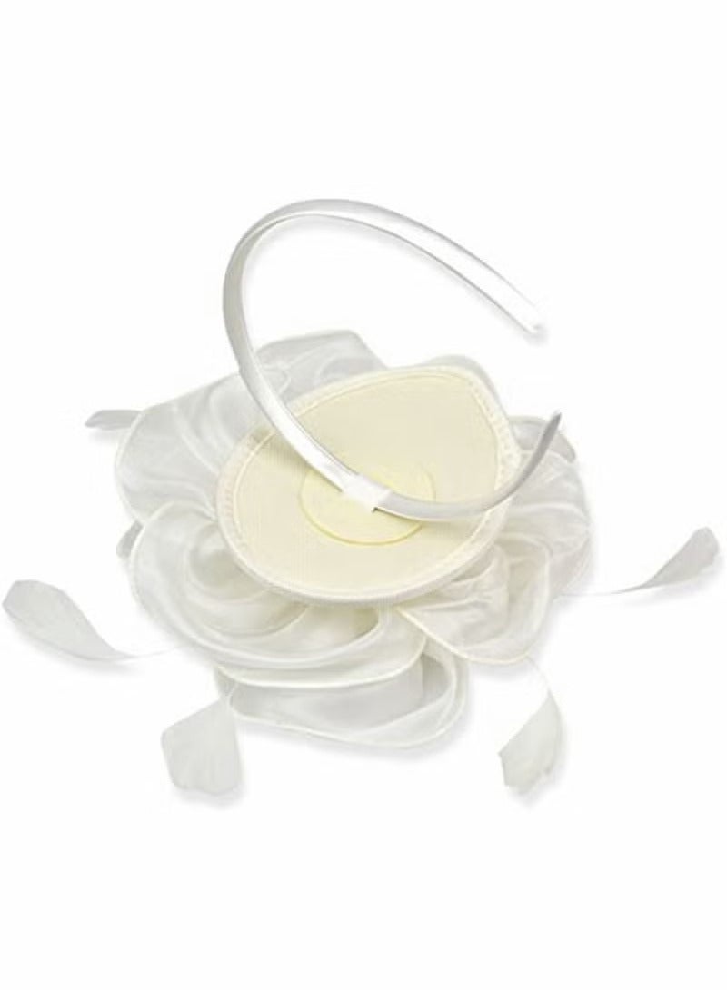Fascinators Hat Tea Party Headwear Ribbons Feathers with a Headband and a Hair Clip, Women Elegant Hat Tea Party Royal Banquet Hats Hair Clip for Girls and Women, White - Image 2