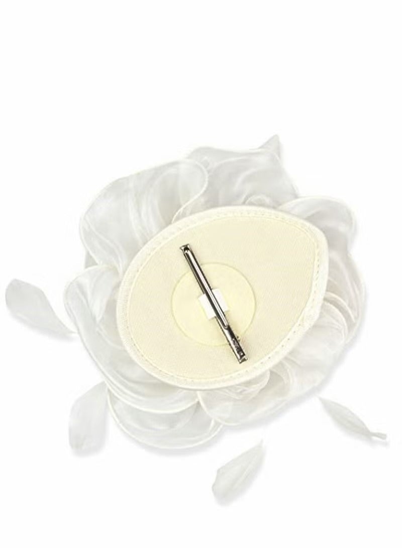 Fascinators Hat Tea Party Headwear Ribbons Feathers with a Headband and a Hair Clip, Women Elegant Hat Tea Party Royal Banquet Hats Hair Clip for Girls and Women, White - Image 4