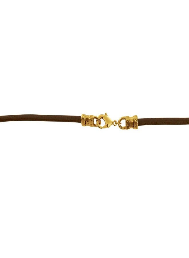DragonWeave Gold Plated 3mm Thick Brown Leather Cord Necklace - 34 inches - Image 3