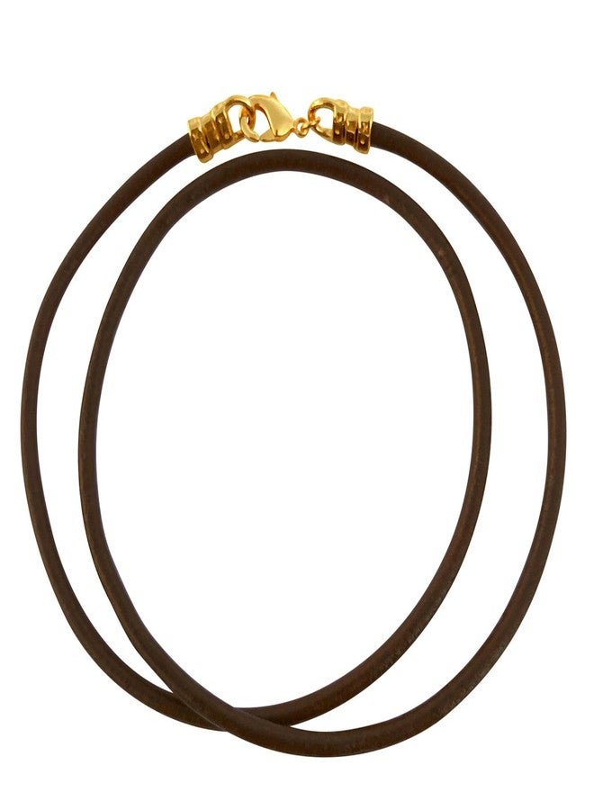 DragonWeave Gold Plated 3mm Thick Brown Leather Cord Necklace - 34 inches - Image 2