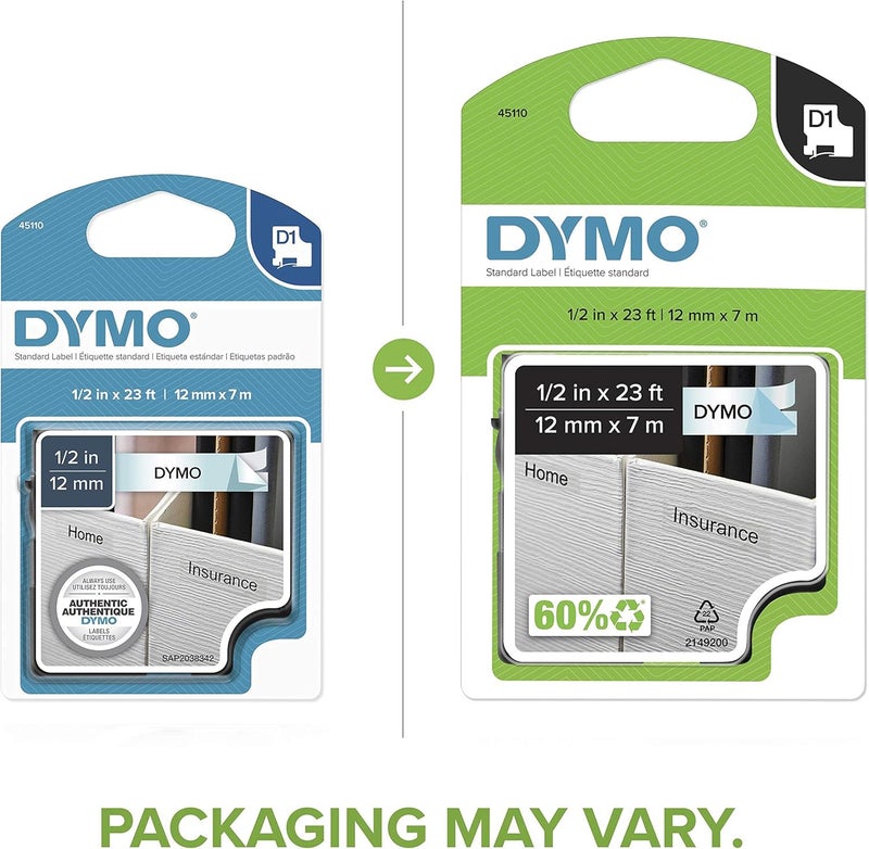 DYMO D1 Labels, 1/2-Inch x 23-Foot Roll, Black Print on White, Self-Adhesive for LabelManager Label Makers - Image 2