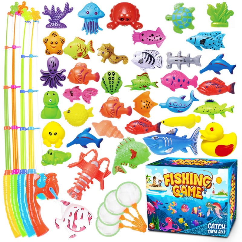 Goody King Magnetic Fishing Game Pool Toys for Kids - Bath Outdoor Indoor Carnival Party Water Table Fish Toys for Kids Age 3 4 5 6 Years Old 2 Players Gift (Large) - Image 1