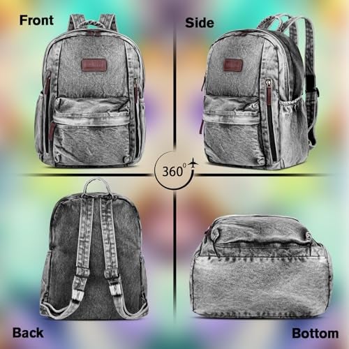 ZAINTO Grey Denim Backpack with Multi-Compartment Design - Washable, Eco-Friendly, Stylish, Durable Recycled & Upcycled Backpack|2 Compartments 25 liters - Image 2