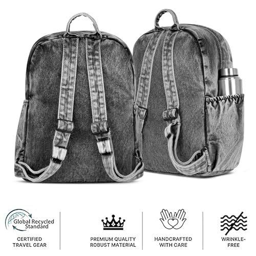ZAINTO Grey Denim Backpack with Multi-Compartment Design - Washable, Eco-Friendly, Stylish, Durable Recycled & Upcycled Backpack|2 Compartments 25 liters - Image 4