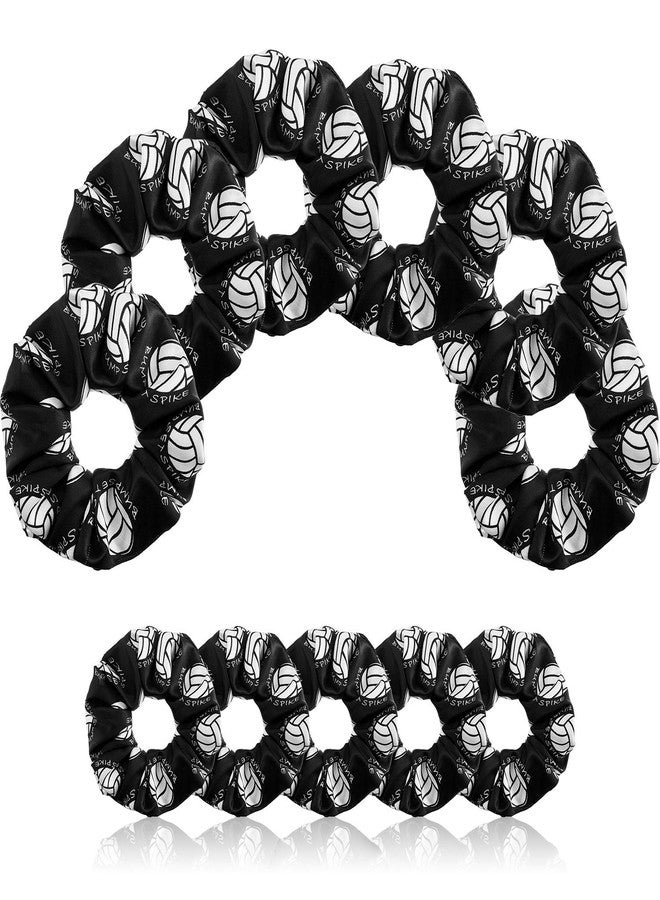 WILLBOND 12 Pieces Silk Hair Scrunchies Volleyball Sport Hair Elastic Satin Ties Bands Ponytail Holders for Players Teams Gifts Wristband Decoration Accessories Women Volleyball party(Black) - Image 1