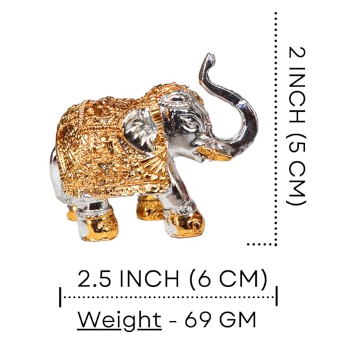 Salvus APP SOLUTIONS Golden Elephant Showpiece for Home Décor - Elegant Gaj Laxmi Elephant Statue for Pooja Room (Gold_White_Set of 2_2.5x2 inch) - Image 2