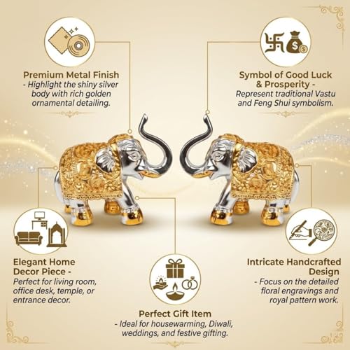 Salvus APP SOLUTIONS Golden Elephant Showpiece for Home Décor - Elegant Gaj Laxmi Elephant Statue for Pooja Room (Gold_White_Set of 2_2.5x2 inch) - Image 3