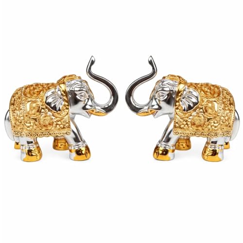 Salvus APP SOLUTIONS Golden Elephant Showpiece for Home Décor - Elegant Gaj Laxmi Elephant Statue for Pooja Room (Gold_White_Set of 2_2.5x2 inch) - Image 1